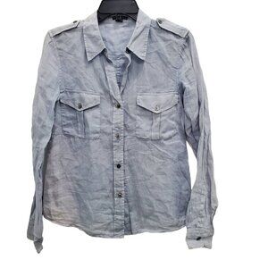 Theory Women's Light‎ Blue Chambray Style Lightweight Long Sleeve Button Up Sz M